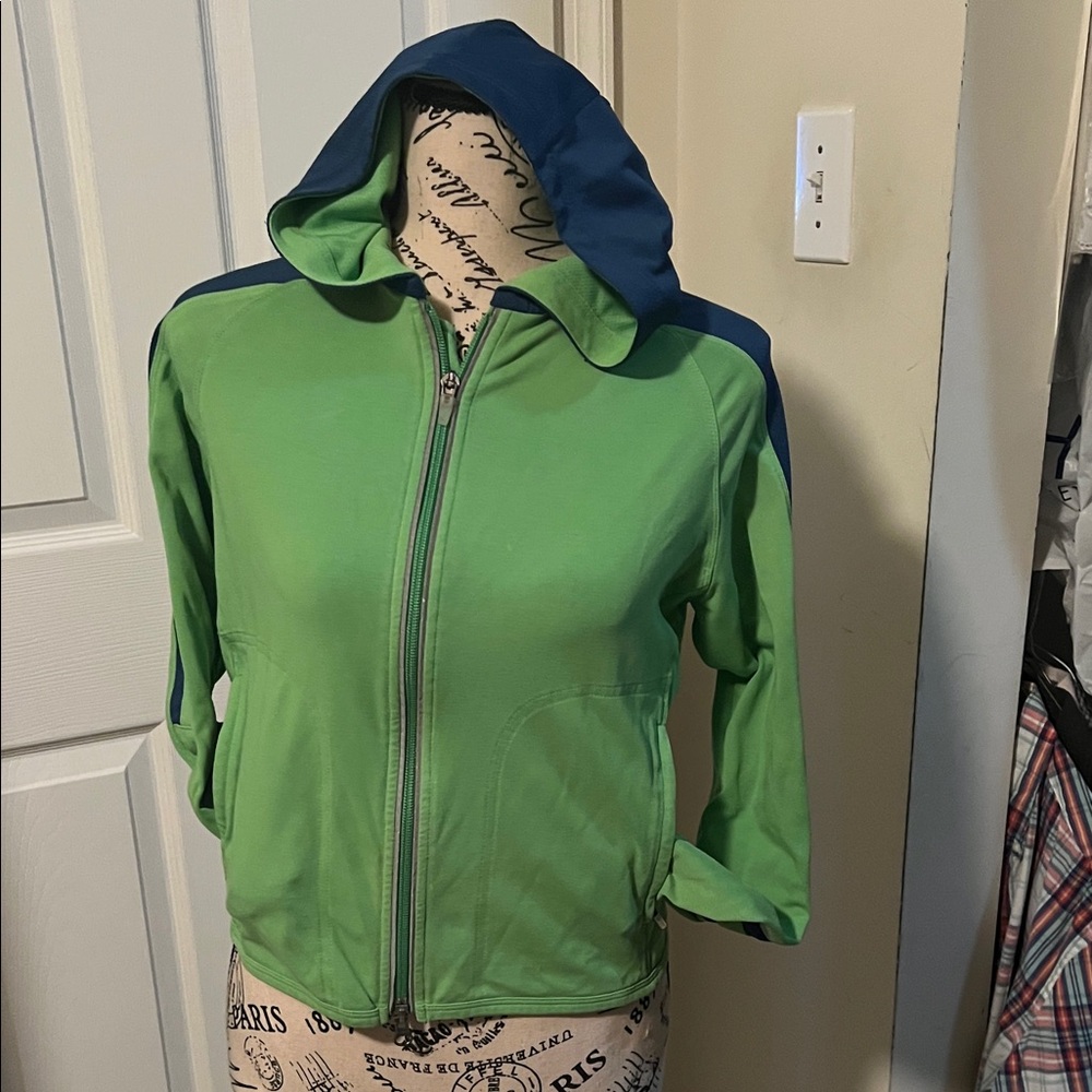 Nike Green and Blue Women's Hooded Running Jacket Dri Fit